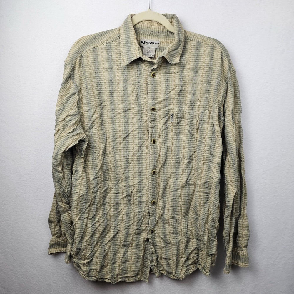 Sportif USA Shirt Men's Size Large Yellow Green Long Sleeve Button Up Vintage